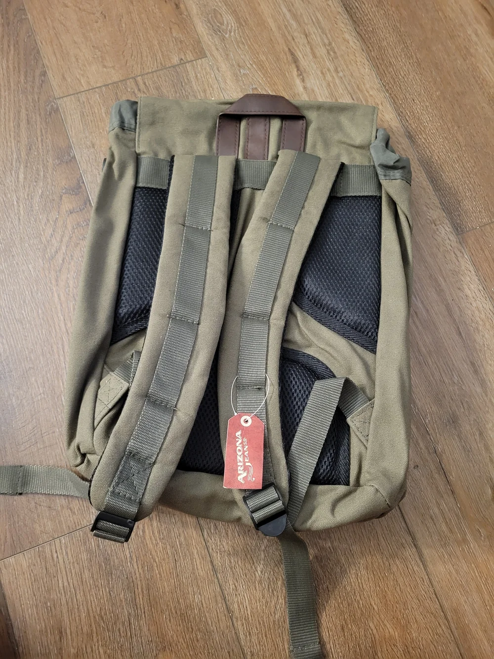 Olive Canvas Backpack with Brown Leather Trim